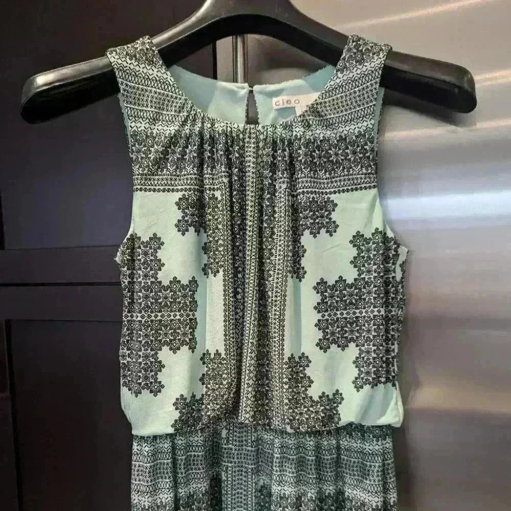 Women's Cleo Sleeveless Green Geometric Maxi Dress - size 4 like new - Picture 3 of 6